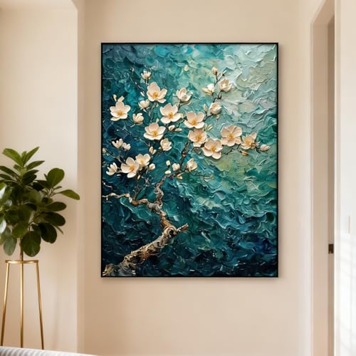 Peinture à l'huile fleur de magnolia décoration murale salon œuvre d'art 50x70