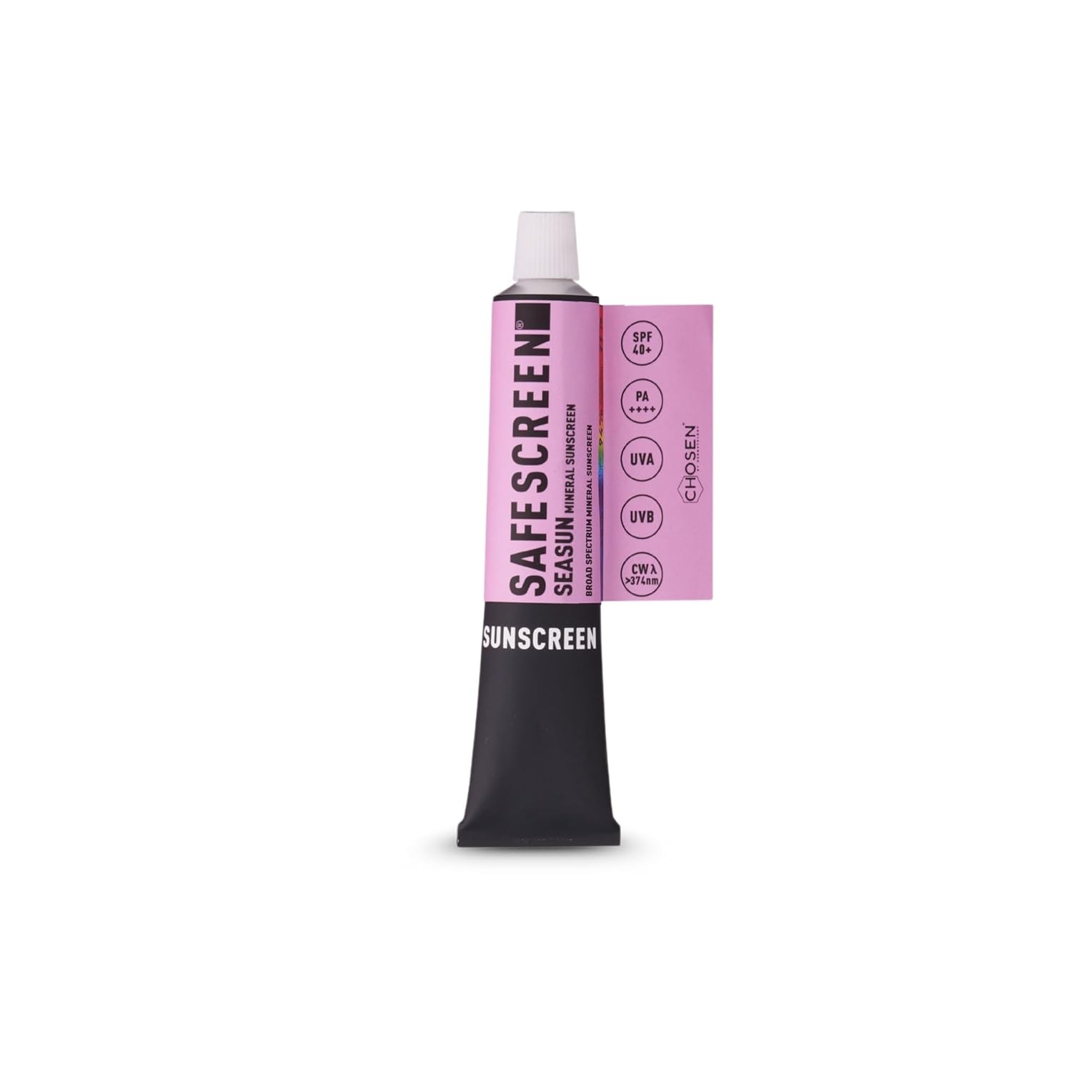 CHOSEN® SAFESCREEN® SEASUN Mineral Sunscreen SPF 40 PA++++ | Broad Spectrum UV & Anti-Pigmentation Protection, 4-Hour Wear, Lightweight Dewy Finish, For Combination to Dry Skin, 40 ml