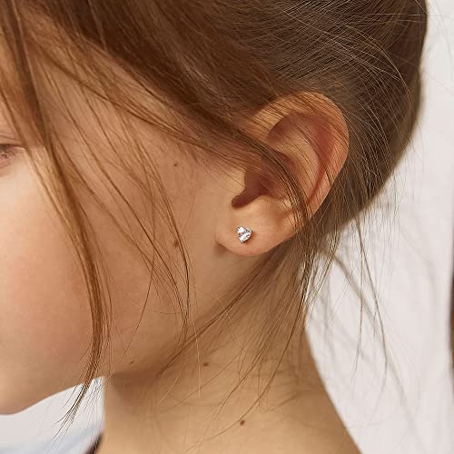 925 Sterling Silver Girls CZ Heart Hypoallergenic Safety Screw Back Earrings - Adorable 5mm Heart Earrings for Young Girls - Great Jewelry for Everyday Wear for Toddlers to Teens3