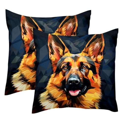 Housse de coussin velours motif chien de berger géométrique double face 50x50 - 2