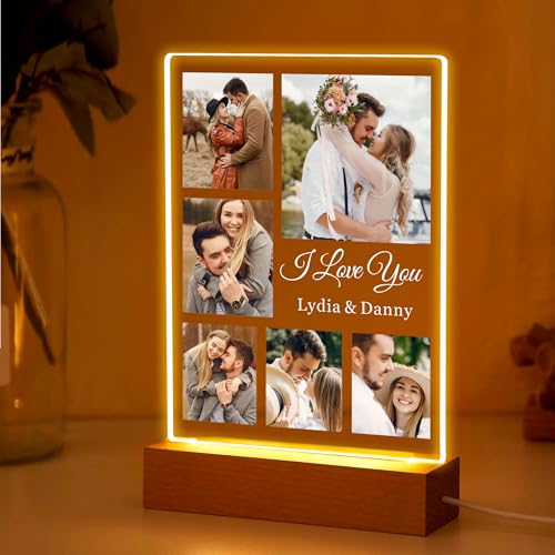 EDSG Personalised Valentines Gifts for Him Her Photo Gifts Night Lights Picture Frame Personalised Birthday Christmas Valentines Day Gifts for Women Men Girlfriend(Portrait-6 Photo)