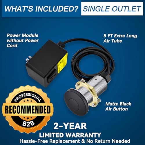 Image of BESTILL All Metal Garbage Disposal Air Switch Kit, UL Listed Sink Top Long Push Button for Food Waste Disposer, Matte Black Finish, Compatible with Kohler, Moen and Delta Faucets