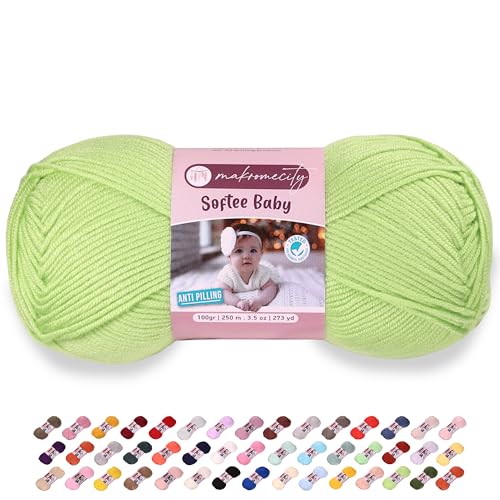 Image of Makromecity Softee Baby Yarn,%100 Premium Anti-Pilling Acrylic, 3.5 Oz, 273 yd (100gr /250 mt), Light Pistachio Soft Yarn for Crocheting and Knitting (Light Pistachio, 1 Skein)