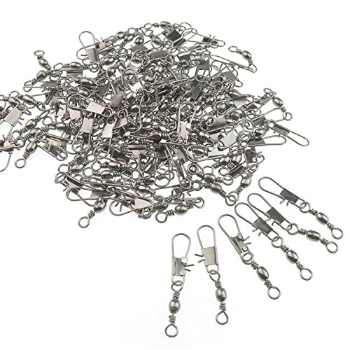 Akstore 100pcs Fish Rolling Ball Bearing Barrel Swivel with Safty Snap Connector Solid Rings Fishing +B (#8)