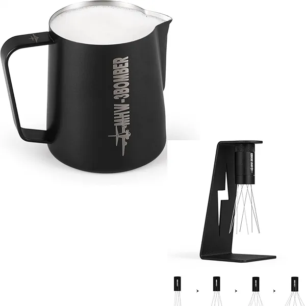 MHW-3BOMBER WDT Tool Espresso Distribution Tool with Magnetic Stand for Barista Milk Frothing Pitcher, 16oz/450ml Milk Frother Cup