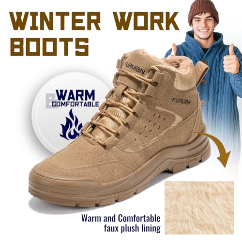 Furuian Winter Steel Toe Boots for Men - Insulated Safety Toe Work Shoes, Breathable Mid Top Tactical Boots for Industry Construction Safety2