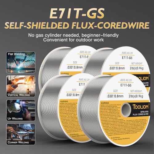 Image of TOOLIOM E71T-GS .030 inch Gasless Flux Core Welding Wire 2LB, 4pcs | Welds carbon steel in all positions, minimal spatter, easy slag removal