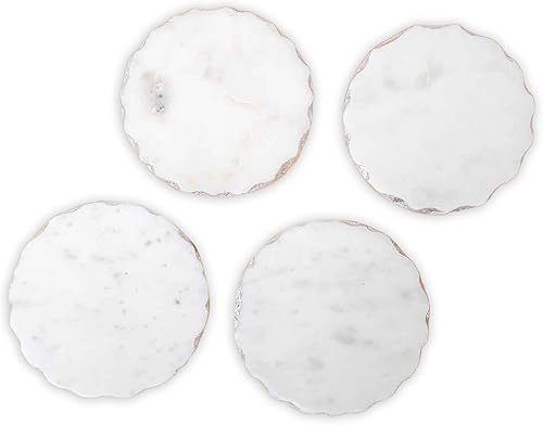 The Royal Standard Ferrara - Juego de 4 posavasos redondos de mármol y plata de 4 x 4 pulgadas
