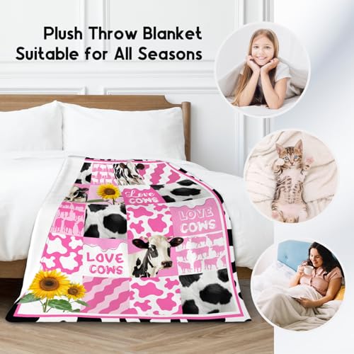 Cow Throw Blanket, Cozy Soft Throw Gifts for Girls, Cute Colorful Flannel Throw Blankets for Couch Office, 40x50 Inches