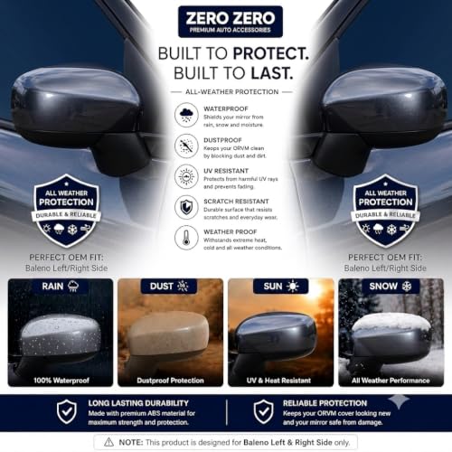 Image of ZERO ZERO Right & Left Side ORVM Mirror Cover Cap for Maruti Suzuki Baleno Base Model | Grandeur Grey (WBF) | No Indicator Cut Type | Door Side Mirror Cover Pair | Premium ABS Replacement.