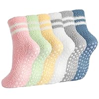 kodinsiivous 6 Paar Kuschelsocken Stoppersocken Damen,Dicke Wintersocken Warme Flauschige Socken mit Noppen 35-42,Thermosocken Haussocken Schlafsocken Antirutschsocken für Frauen Damen