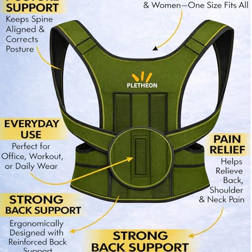 Image of PLETHEON Upper Back Support Posture Corrector Belt | Shoulder Straightener & Spine Alignment Brace | Fit From 30 to 44 Inch Tummy