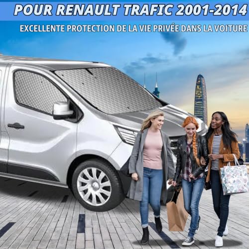 MaxEarn Ensemble de stores thermiques pour Renault Trafic 2001-2014, kit de 3 pièces de protection solaire de luxe pour Vauxhall Vivaro 2001-2014, protections UV pour pare-brise avant, stores solaires – vue 3