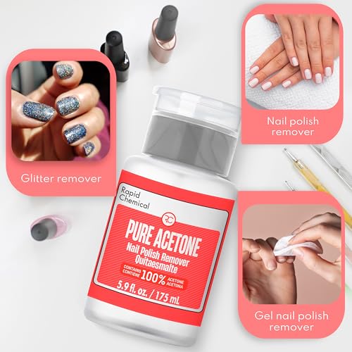 Pure Acetone 100 Percent Nail Polish Remover and Gel Nail Polish Remover With built-in Pump (175ml / 6 fl. oz) 100% Acetone - Thumbnail 3