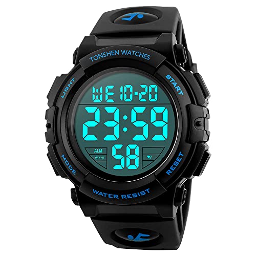 Montre sport digitale homme et femme étanche 50M en caoutchouc noir
