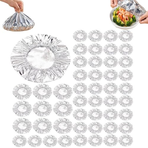 50 cubiertas de aislamiento de película de aluminio repetibles, película aislante de mantenimiento fresco de la cocina, cubiertas de papel de aluminio para alimentos, cubiertas elásticas reutilizables