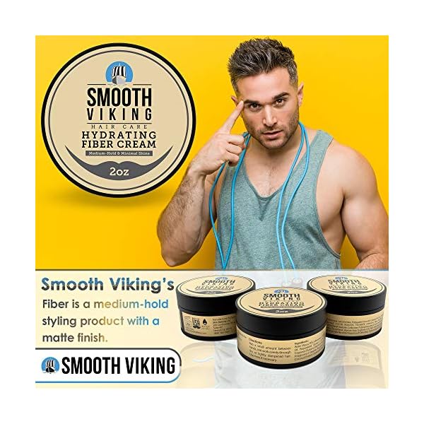 Smooth Viking Hair Styling Cream for Men - Grooming Hair Product - Matte Finish, Medium Hold and Minimal Shine Gel, Hydrating Fiber Cream for Daily Use, 2oz