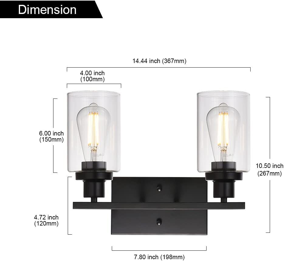 Onе-Dау Sаlе: Uр tо 80% оƒƒ MELUCEE 2-Light Black Wall Sconce Industrial Vintage with Clear Glass Shade and Metal Base, Bathroom Vanity Lights Hallway Light Fixture Sconces Wall Lighting