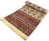 GURU SHOP Blockdruck Tagesdecke, Bett und Sofaüberwurf, Handgearbeiteter Wandbehang, Wandtuch - Design 1, Size:Double 225x275 cm