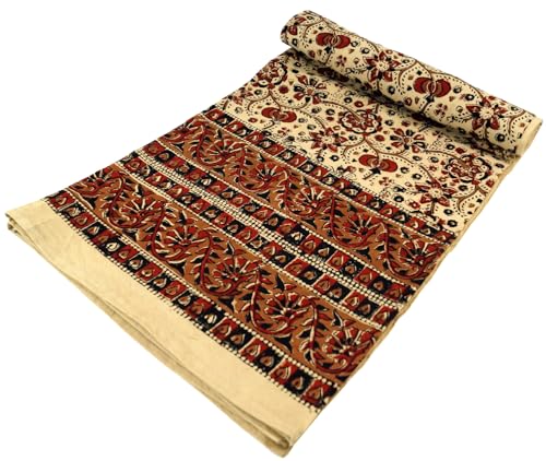 GURU SHOP Blockdruck Tagesdecke, Bett und Sofaüberwurf, Handgearbeiteter Wandbehang, Wandtuch - Design 1, Size:Double 225x275 cm