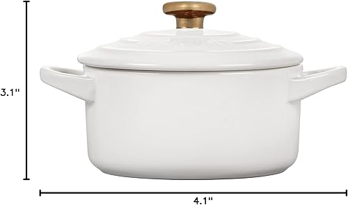 Miniatura 7 de Le Creuset Gres Mini Cocotte Redondo, 8 onzas., Blanco con Perilla de Corazón Oro