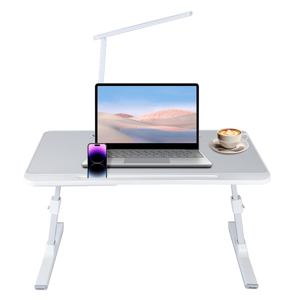 Regulowany stolik do łóżka, 26–39 cm, składany, na sofę, do nauki, czytania i pisania, stojak na laptopa, kanapę, taca na łóżko, 60 x 40 x 27 – 40 cm, szary