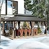 Domi 12 x 20 hardtop gazebo upgraded metal gazebo with drainage system dual layer galvanized steel roof curtain and netting outdoor shelter canopy for patio garden and backyard brown  urban country home decor