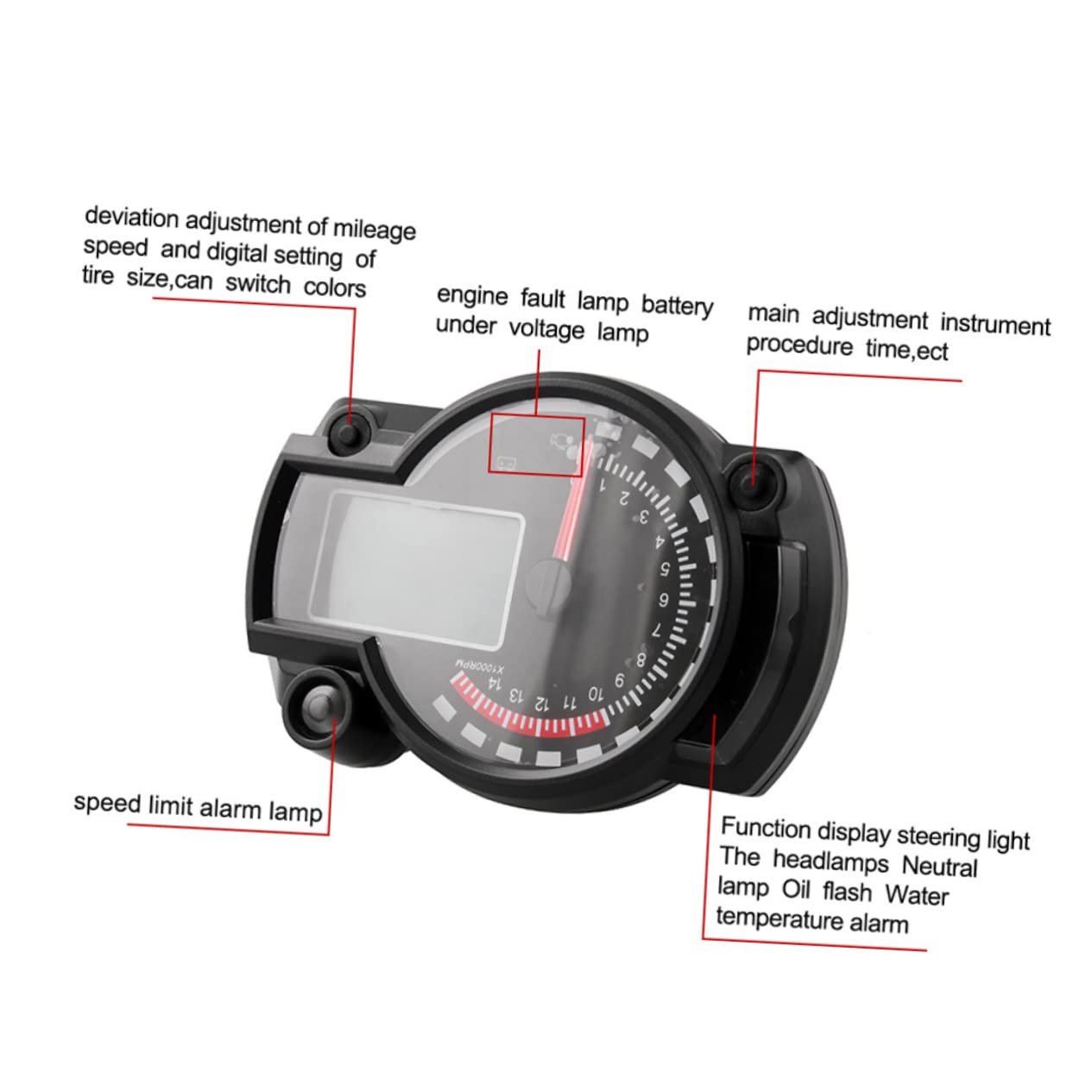 SUPVOX Motorcycle Instrument Universal Digital Gauge for Speedometer Tachometer Battery Meter LCD Display