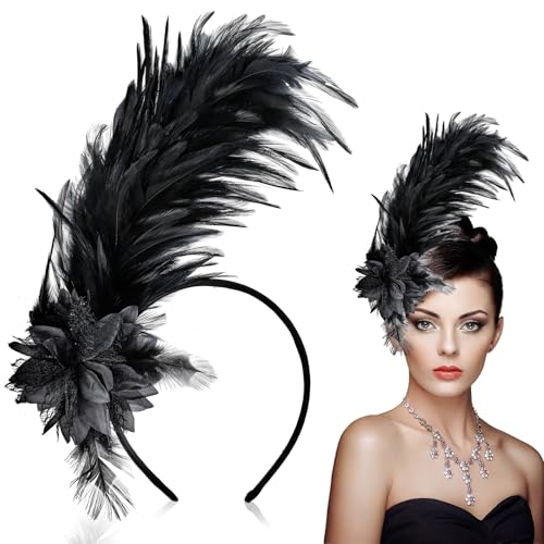 ElevateTech 1920s Feather Fascinator Headband Black...