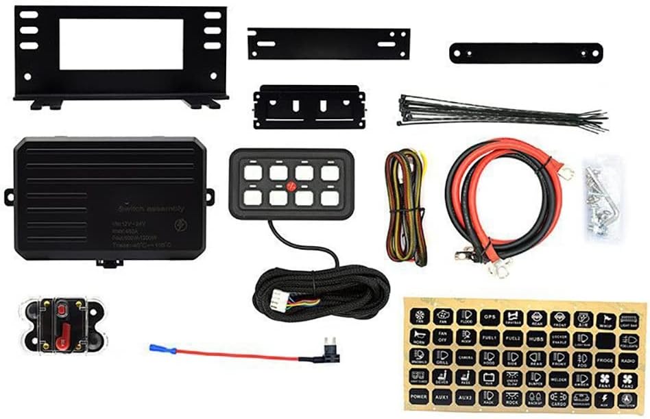 8 Gang Switch Panel, Universal Relay Panel for Car, Automatic Dimmable, with Wiring Harness & Label Stickers, Compatible with Jeep Off-Road Vehicle Marine ATV