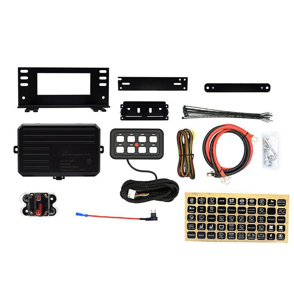 8 Gang Switch Panel for Car, Automatic Dimmable, Universal Relay Panel with Wiring Harness & Label Stickers, Compatible with Jeep Off-Road Vehicle Marine