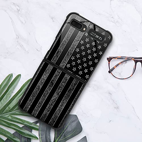 Zhegailian Compatible With Samsung Galaxy Z Flip 5G Case,Black And White American Flag Graphic Design Acrylic Shockproof Anti-Scratch Hard Case For Samsung Galaxy Z Flip 5G #TOP5