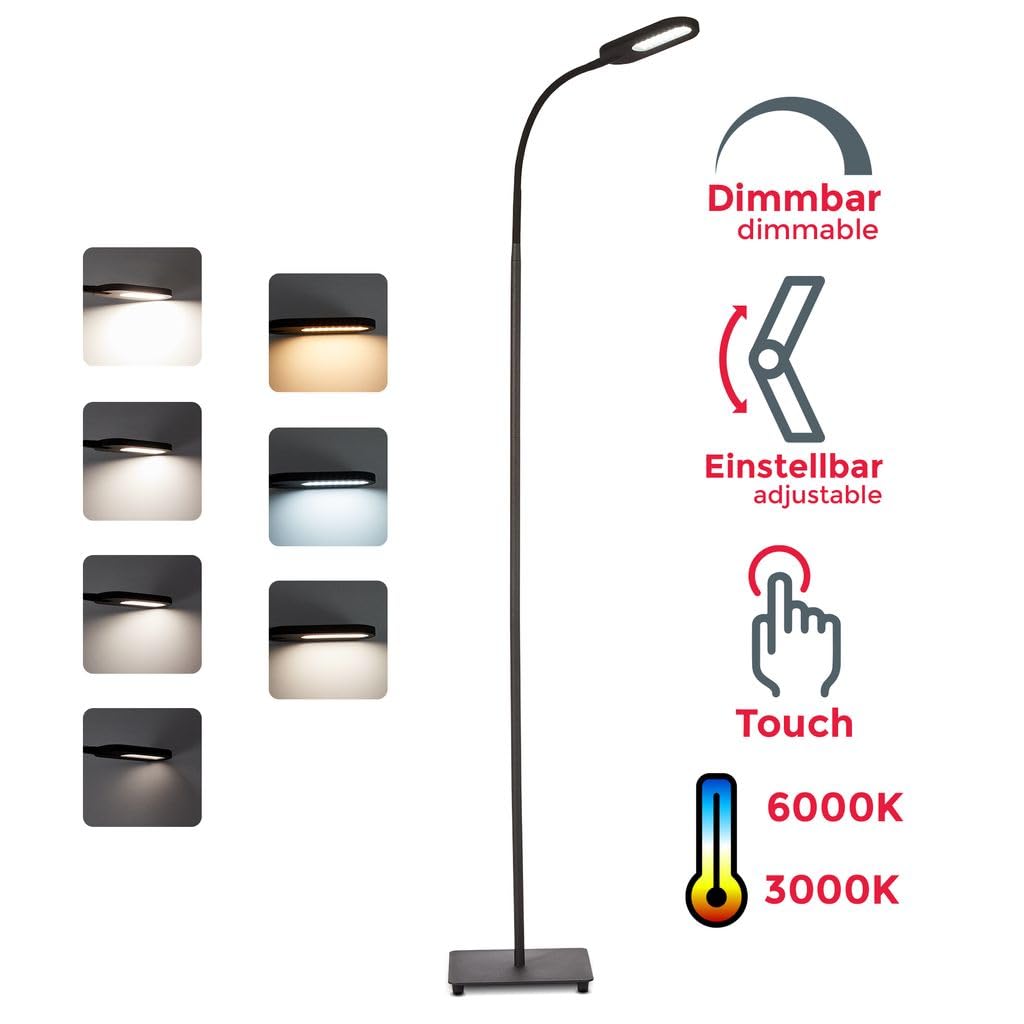 B.K.Licht - LED Stehlampe dimmbar, warmweiß bis kaltweiß einstellbar, Touch, Leselampe, Deko Wohnzimmer, Lampe, Deckenfluter, Standleuchte, Wohnzimmerlampe, Schlafzimmer Deko, 21x21x158,6 cm, Schwarz