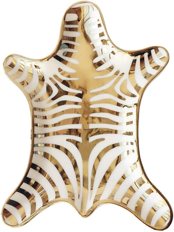 Zebra Stripe Jewelry Tray Ceramic Dishes Plate Gilded 5.9" (Gold)