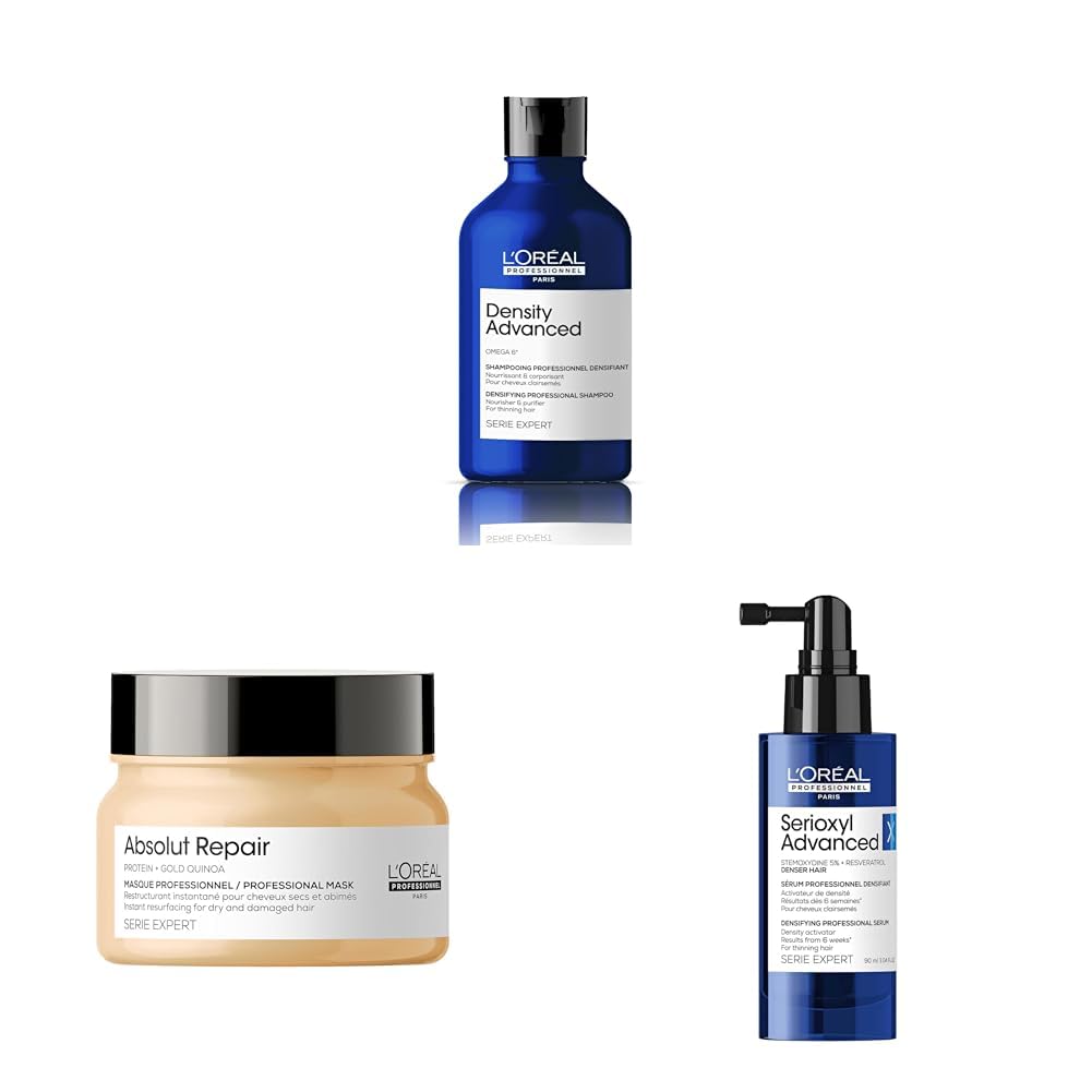 L'Oréal Professionnel Paris Density Advanced Shampoo, Absolut Repair Mask & Serioxyl Advanced For Dry & Damaged Hair And For Hair Growth, 300 millilitres