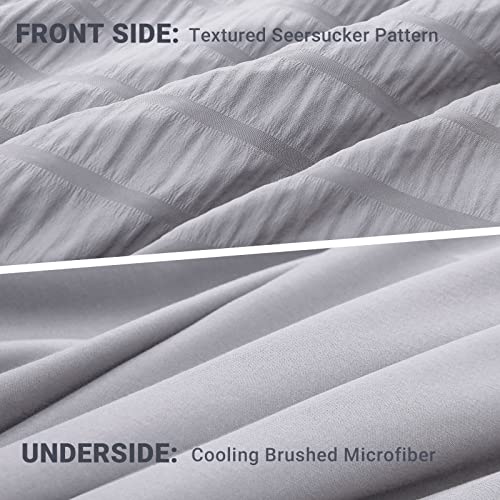 Hymokege Light Grey Queen Comforter Set Seersucker 8 Pieces, All Season Luxury Bed In A Bag For Bedroom, Bedding Set With Comforters, Sheets & Skirt, Pillowcases & Shams #TOP1