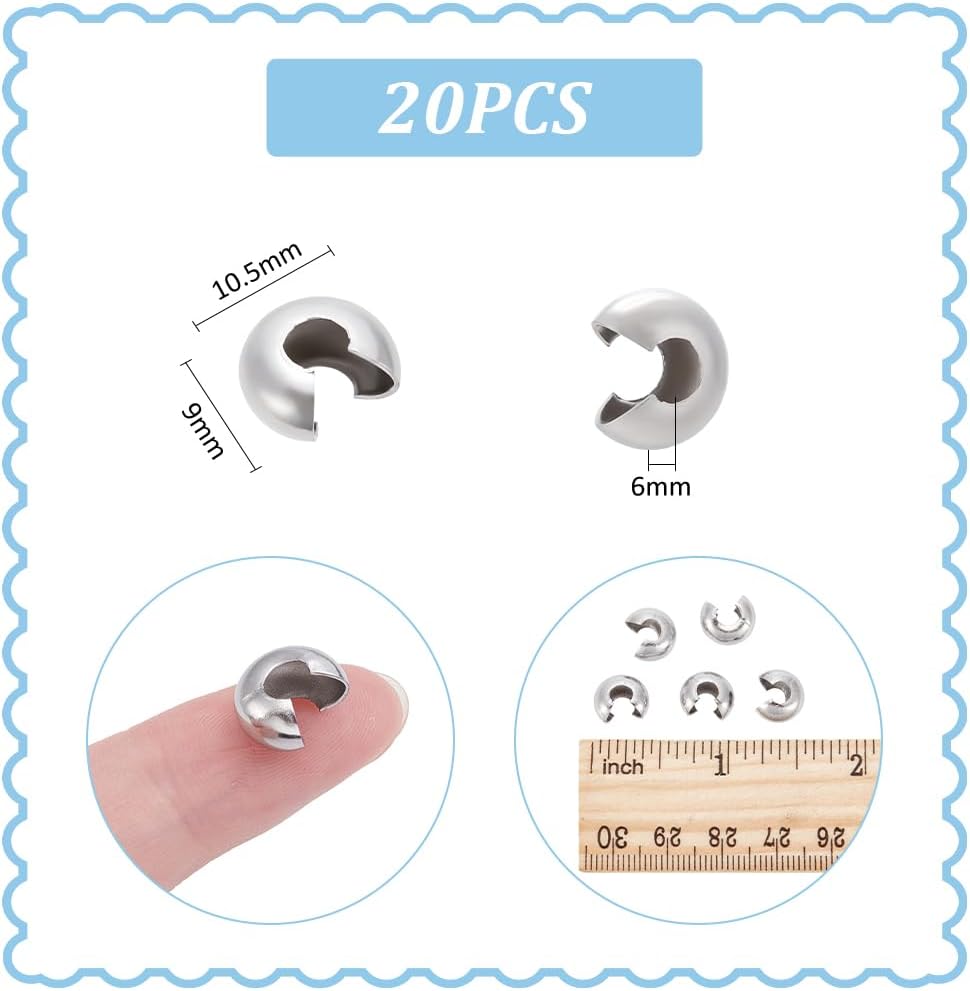 UNICRAFTALE 20pcs 9mm Diameter Crimp Beads 304 Stainless Steel Crimp Beads Covers Beads End Tip Half Round Open Crimp Beads for Women Bracelet Necklace Jewelry Making - Image 3