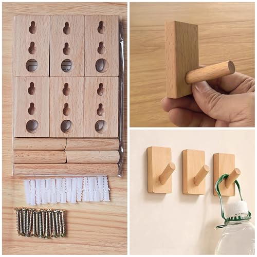 CoolCedar Wall Hooks Wood Hat Hooks Coat Rack Wall Mounted Extended Wooden Pegs for Hanging Keys, Cups, Baseball Caps, Pictures, Hat Hangers Rack. (6Pack) by CoolCedar - Image 4