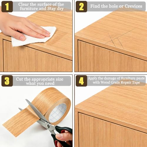 Image of GSCIT Club Wood Grain Repair Tape, 2.4 inch X 15ft Self Adhesive Maple Grain Repair Patch for Tables, Chairs, Baseboards, Doors, Windows, Floors, Handicraft DIY.
