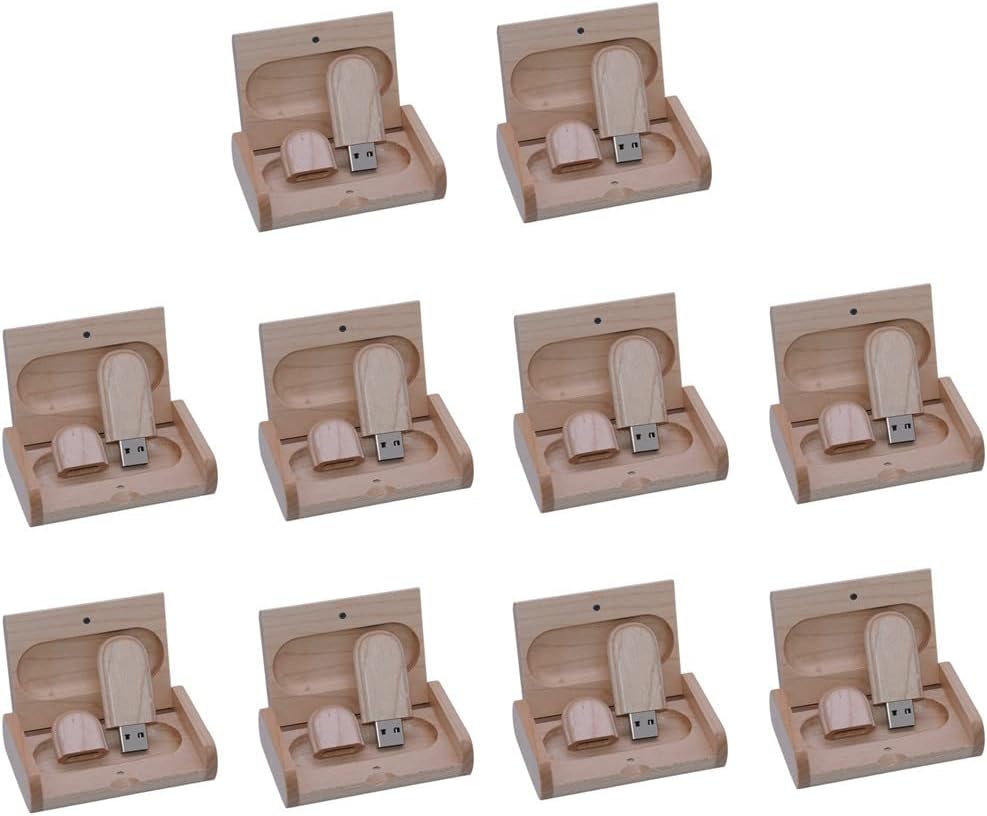 10 Pack 64GB Custom USB Flash Drive Personalized Logo,Wooden USB Pendrive with Box, Wood USB Thumb Drive Memory Stick Free Customize Company Wedding Photography Vedio Logo (10 Pack 64GB)