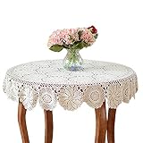 USTIDE 60" Round Lace Tablecloth Beige Crochet Table Cloths Elegant Floral Table Covers Handmade Tab