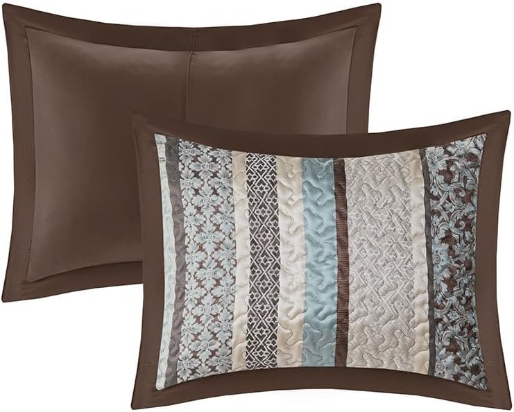 5 Piece Reversible Jacquard Bedspread Set Blue King