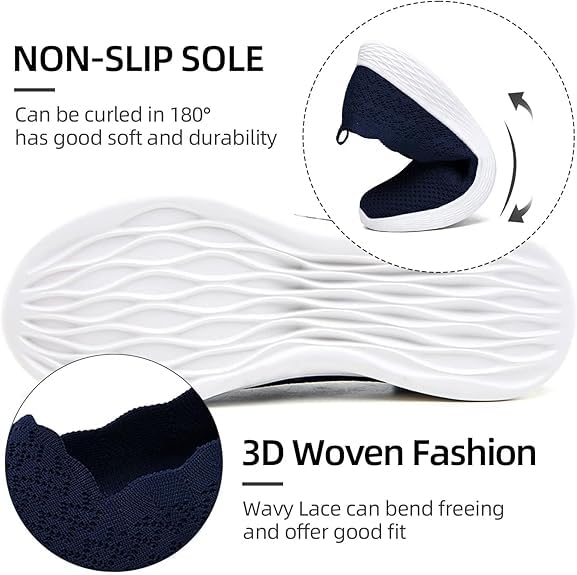 Image of Puxowe Women's Slip-On Walking Shoes | Lightweight Knit Sneakers with Memory Foam Insole, Breathable & Wide Fit Available for Daily Walking, Casual & Travel