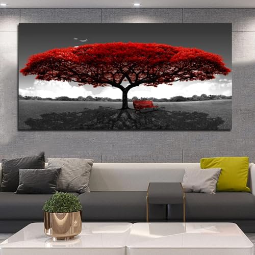 Peinture sur Toile Arbre Rouge : Toile Paysage Grand Format Qualité Galerie