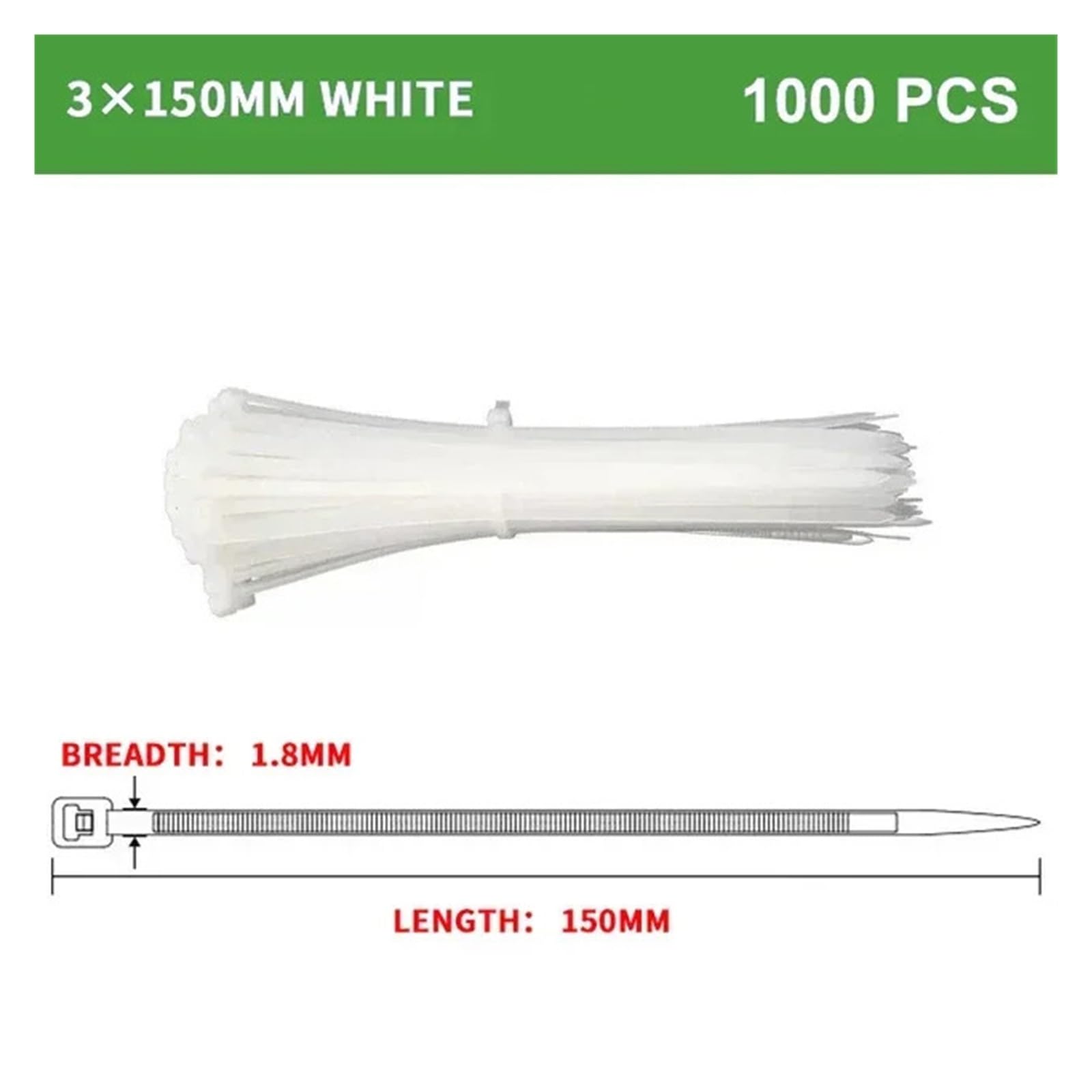 250/1000 Stück weiße Nylon-Kabelbinder, selbstsichernde Kabelbinder im Bündel - Einfache Montage(3x150mm)