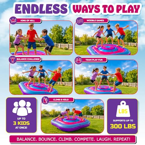 Playland 7.5 FT Inflatable Balance Platform for Kids – Bullseye Wobble Bounce Pad, Outdoor Play Toy for Backyard, Supports 300 lbs, Up to 3 Kids, Durable Non-Slip Bouncing Game Mat by NSG - Image 7