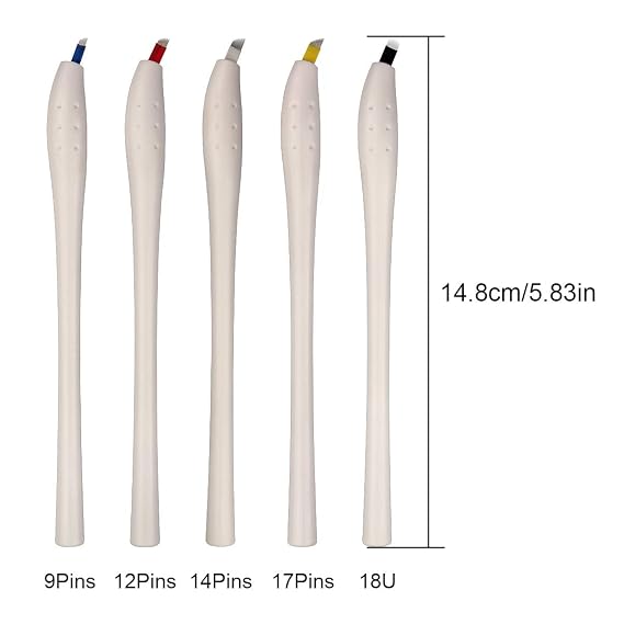 Guapa 10pcs Manual Disposable Microblading Pens with Blade Needle Tebori Pen 12/14/17/18U Pin Ombre Brows Lip Liner Training Permanent Makeup Embroidery Handpiece (12Pin)