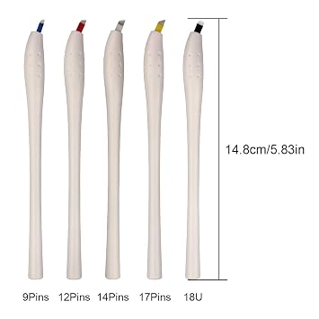 Guapa 10pcs Manual Disposable Microblading Pens with Blade Needle Tebori Pen 12/14/17/18U Pin Ombre Brows Lip Liner Training Permanent Makeup Embroidery Handpiece (12Pin)