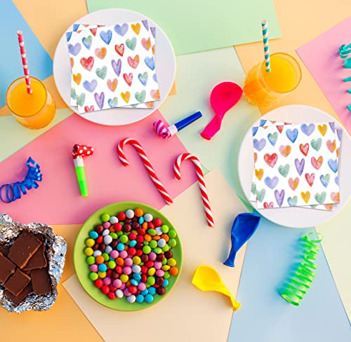 100 Colorful Heart Cocktail Beverage Napkins Disposable Paper Love Hearts Dessert Napkin For Spring Summer Valentine's Day Wedding Birthday Tea Party Bridal Baby Shower Dinner Supplies Tableware Decor #TOP4