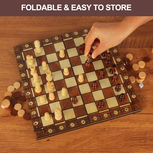 3 en 1 Jeu d'échecs Magnetique Bois, 29 * 29cm, Echecs en Pliable avec Emplacements De Rangement, Echiquier Bois, pour la Famille Activités Fête Adultes Enfants Voyages, Jeux De Stratégie – vue 6
